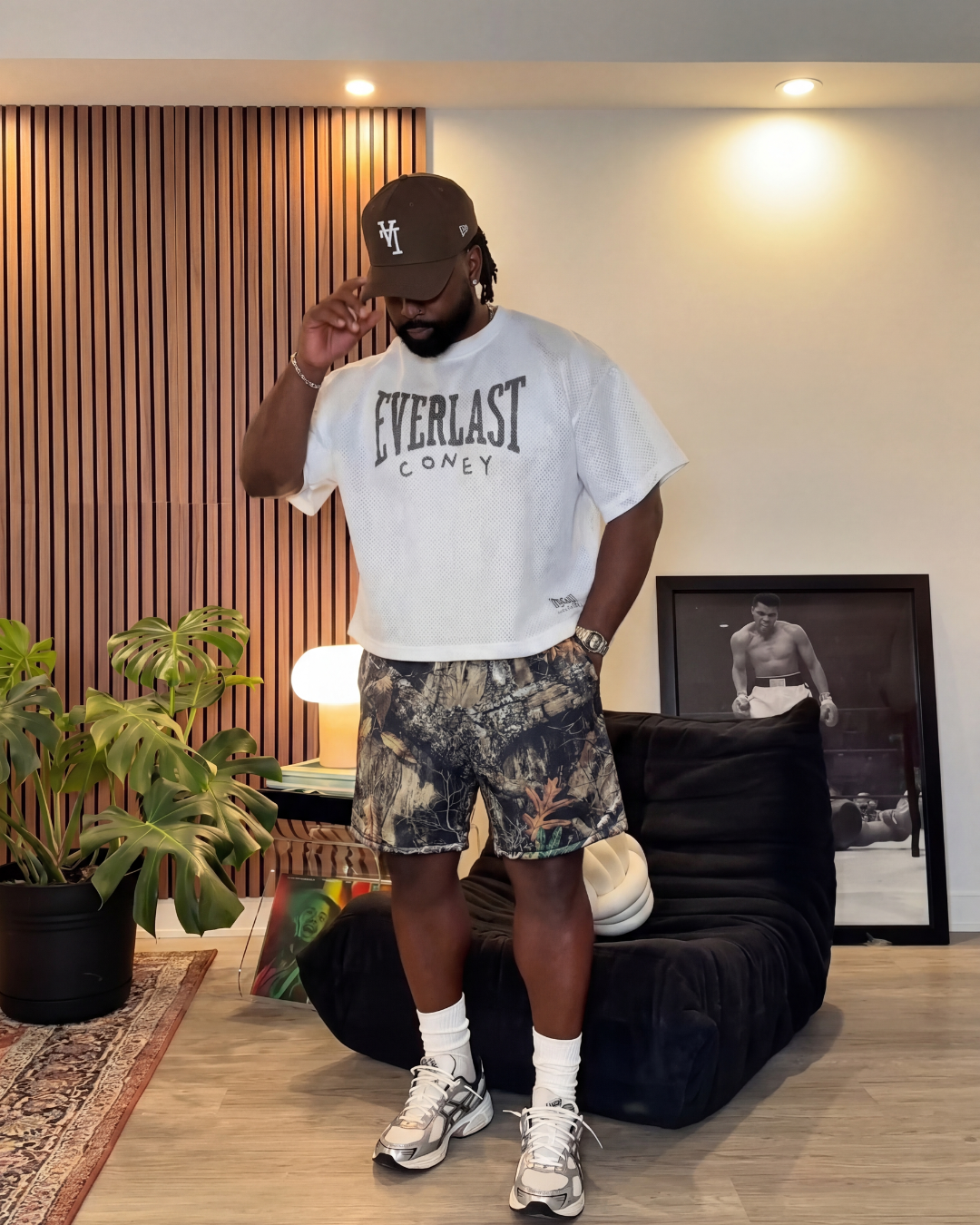 Pantalón corto de malla con camuflaje forestal