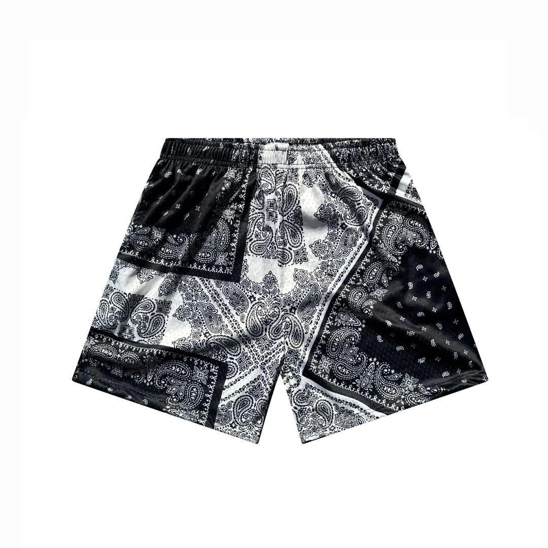 Pantalones cortos de malla de peso pesado - Paisley negro/blanco