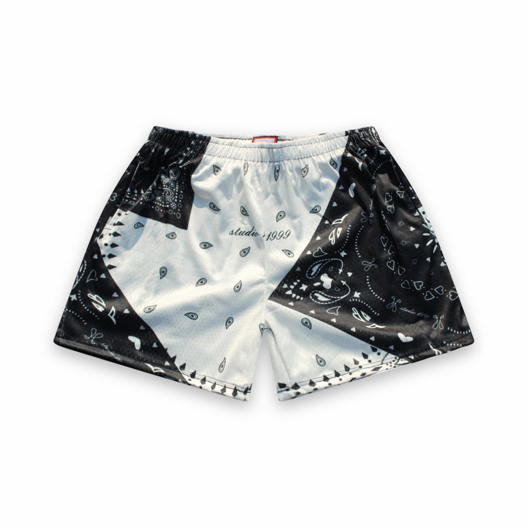 Pantalones cortos de malla con estampado de cachemira de Panda