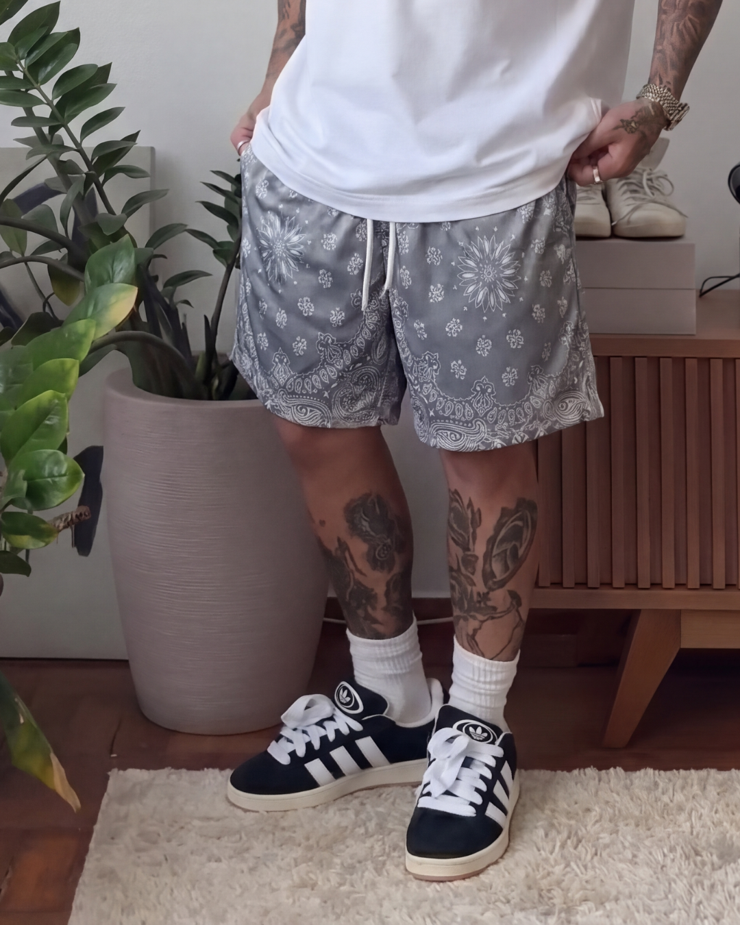 Pantalones cortos de malla de peso pesado - Paisley gris