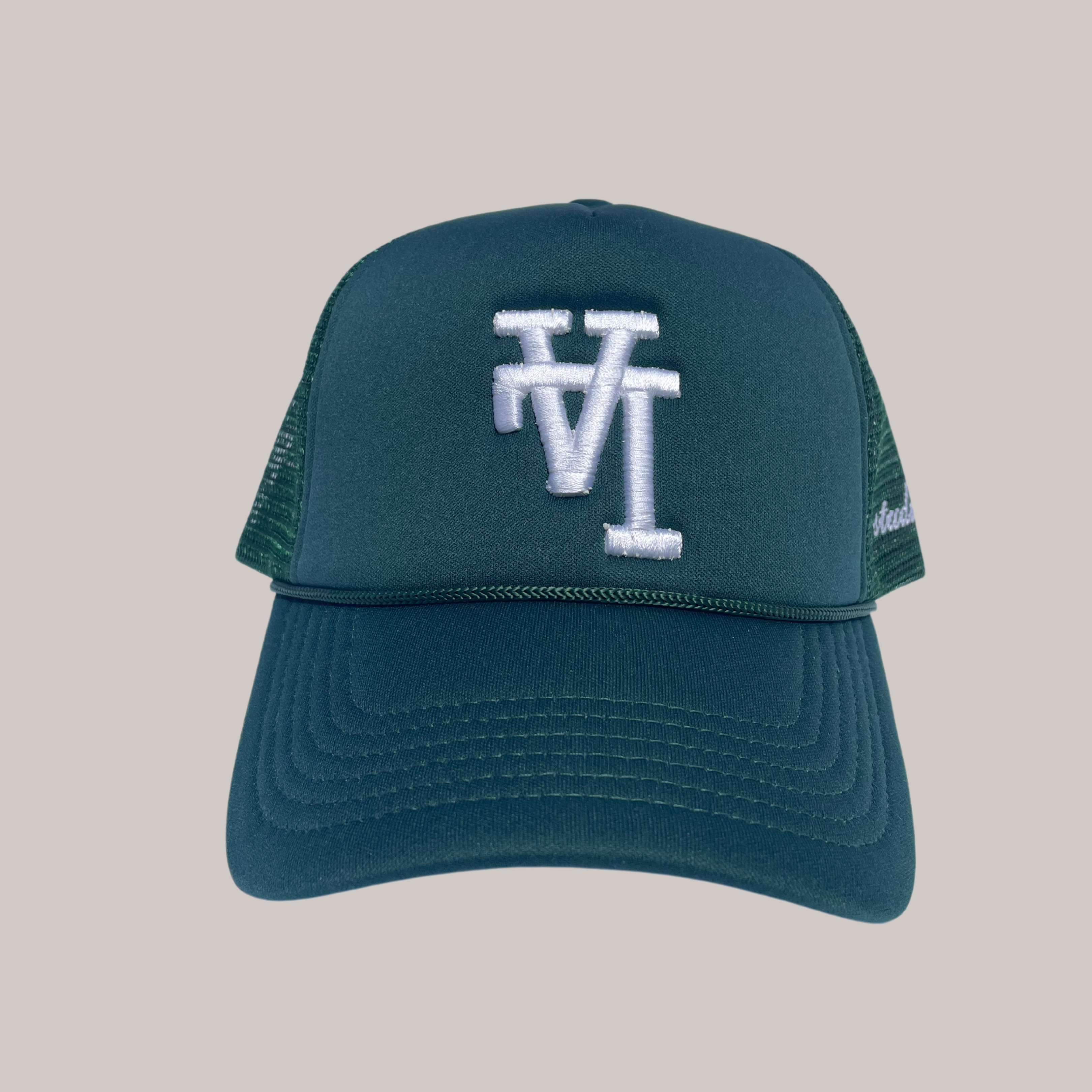 Upside Down LA Trucker Hat - FOREST GREEN
