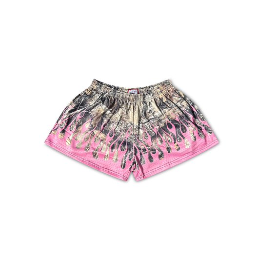 Womens Forest Camo Flame Shorts Pink (SHIPS IN 1 WEEK)